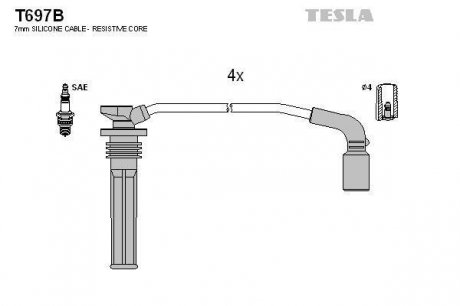 Комплект высоковольтных проводов TESLA T697B