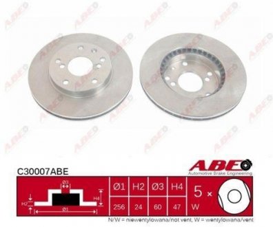 Тормозной диск передний вентилируемый (256x24) Daewoo Leganza 2.0 DOHC 97- ABE C30007ABE (фото 1)
