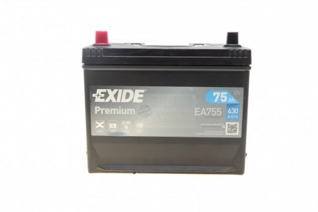Аккумуляторная батарея 75h/630A (270x173x222) Premium (пряма EXIDE EA755 (фото 1)