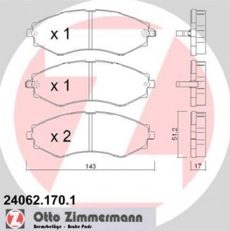 Комплект гальмівних колодок, дискове гальмо Otto Zimmermann GmbH 24062.170.1 (фото 1)