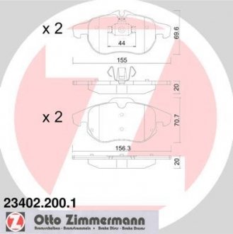 Комплект гальмівних колодок, дискове гальмо Otto Zimmermann GmbH 234022001