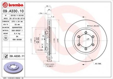 Тормозной диск - Brembo 09A33011