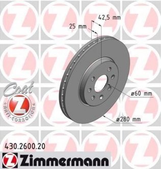 Тормозной диск Otto Zimmermann GmbH 430260020 (фото 1)
