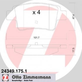 Комплект гальмівних колодок, дискове гальмо Otto Zimmermann GmbH 24349.175.1
