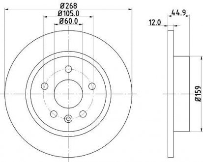 Гальмо. диск chevrolet, opel (268x12x45,1x5x60) задн. 1 шт. - Hella 8DD355116581 (фото 1)