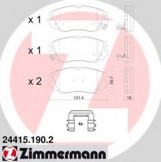 Комплект тормозных колодок, дисковый тормоз Otto Zimmermann GmbH 244151902