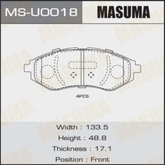 - "ms-u0018 / / колодки дисковые aveo," Masuma MSU0018 (фото 1)