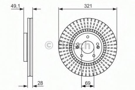 Тормозной диск HYUNDAI/KIA Santa Fe/Sorento "F"09>> - кратн. 1 шт Bosch 0986479786 (фото 1)