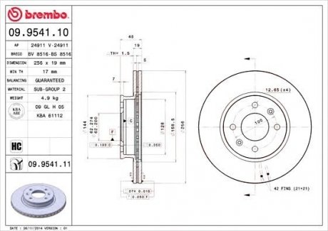Гальмівний диск BM Brembo 09.9541.10