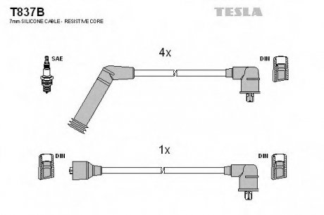 Комплект кабелів запалювання TESLA T837B