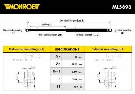 Газовий амортизатор MONROE ML5893