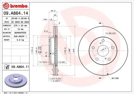 Тормозной диск Brembo 09.A864.14 (фото 1)