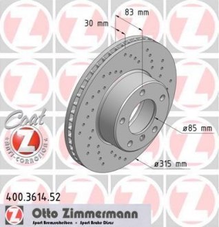 ДИСК ТОРМОЗНОЙ Zimmermann Otto Zimmermann GmbH 400.3614.52