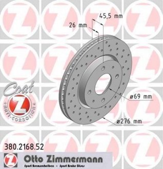 ДИСК ТОРМОЗНОЙ Otto Zimmermann GmbH 380.2168.52 (фото 1)