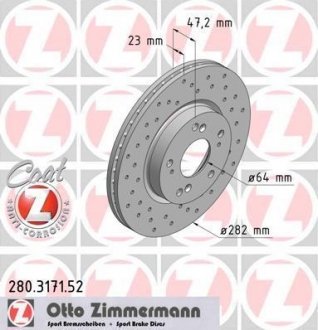 ДИСК ТОРМОЗНОЙ Otto Zimmermann GmbH 280.3171.52 (фото 1)