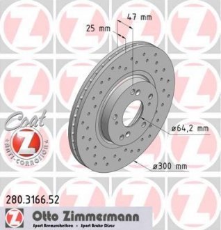 ДИСК ТОРМОЗНОЙ Otto Zimmermann GmbH 280.3166.52 (фото 1)