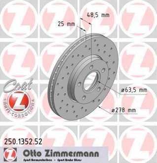 ДИСК ТОРМОЗНОЙ Otto Zimmermann GmbH 250.1352.52 (фото 1)