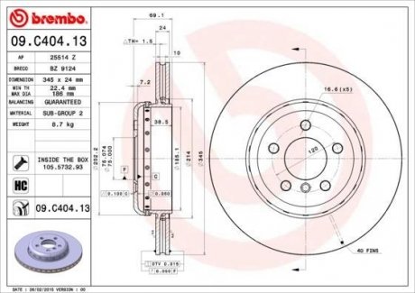 Гальмівний диск BM Brembo 09.C404.13 (фото 1)