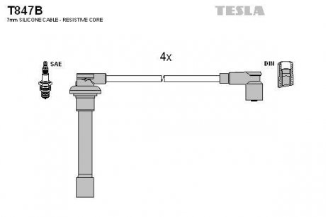 Комплект кабелів запалювання TESLA T847B (фото 1)