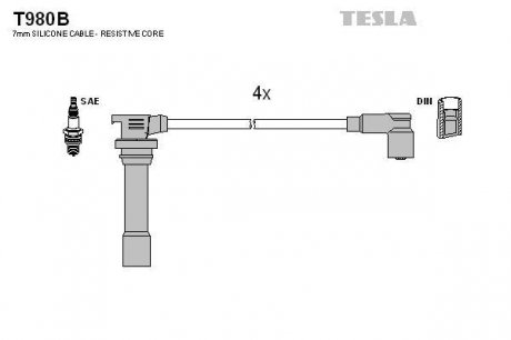 Комплект кабелей зажигания TESLA T980B