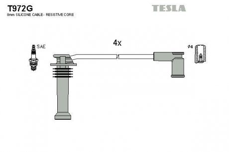 Комплект кабелів запалювання TESLA T972G (фото 1)