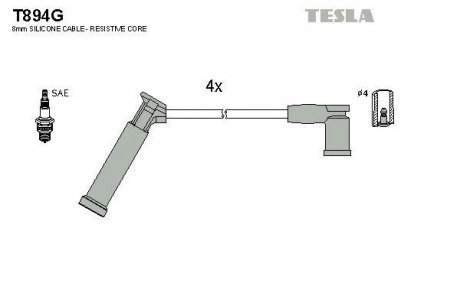 Комплект кабелів запалювання TESLA T894G (фото 1)