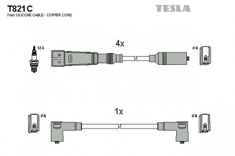 Комплект кабелей зажигания TESLA T821C