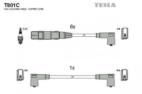 Комплект кабелей зажигания TESLA T801C