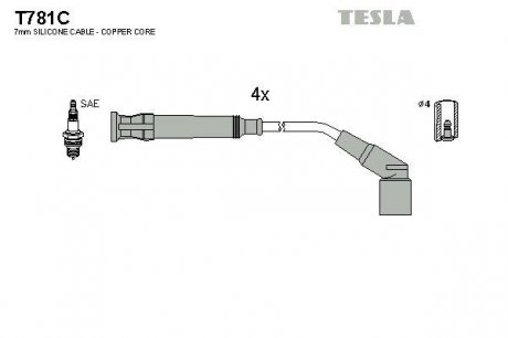 Комплект кабелів запалювання TESLA T781C (фото 1)