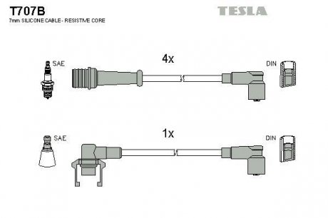 Комплект кабелів запалювання TESLA T707B (фото 1)