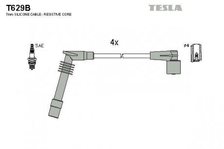 Комплект кабелей зажигания TESLA T629B (фото 1)
