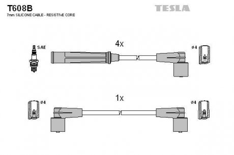 Комплект кабелей зажигания TESLA T608B (фото 1)