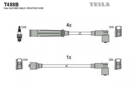 Комплект кабелів запалювання TESLA T488B (фото 1)
