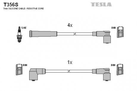 Комплект кабелей зажигания TESLA T356S (фото 1)