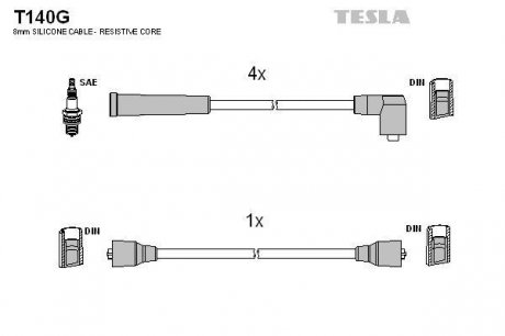Комплект кабелей зажигания TESLA T140G
