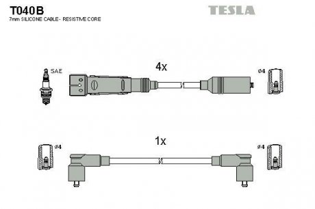 Комплект кабелей зажигания TESLA T040B