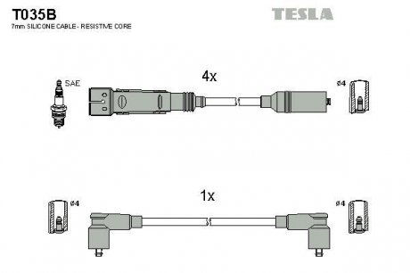 Комплект кабелей зажигания TESLA T035B