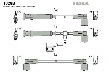 Комплект кабелей зажигания TESLA T028B (фото 1)