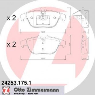 Колодки тормозные дисковые Otto Zimmermann GmbH 24253.175.1 (фото 1)