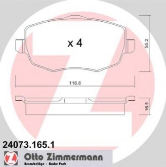 Колодки гальмівні дискові Otto Zimmermann GmbH 24073.165.1 (фото 1)