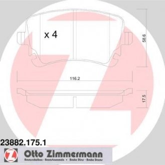 Колодки гальмівні дискові Otto Zimmermann GmbH 238821751 (фото 1)