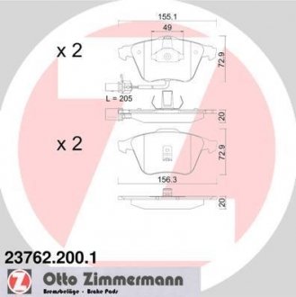 Колодки тормозные дисковые Zimmermann Otto Zimmermann GmbH 23762.200.1 (фото 1)