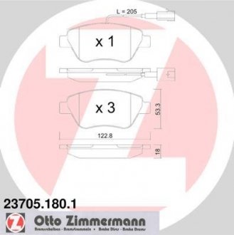 Колодки тормозные дисковые Otto Zimmermann GmbH 237051801 (фото 1)