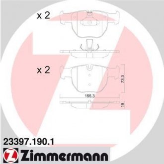 Колодки гальмівні дискові Zimmermann Otto Zimmermann GmbH 23397.190.1