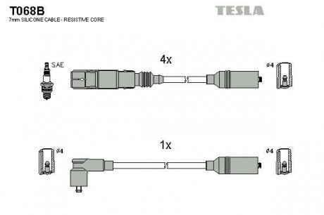 Комплект високовольтних проводів TESLA T068B (фото 1)