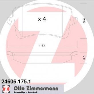 Тормозные колодки дисковые задние Otto Zimmermann GmbH 246061751 (фото 1)