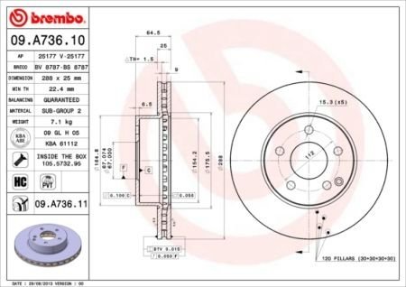 Тормозной диск вентилируемый BM Brembo 09.A736.11