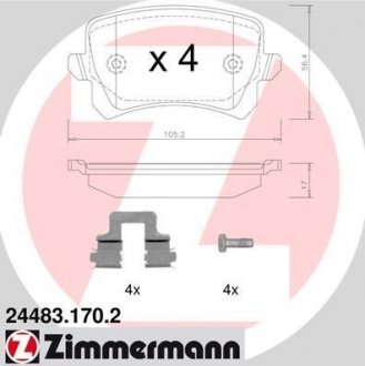 Колодки тормозные (без датчика) Zimmermann Otto Zimmermann GmbH 24483.170.2
