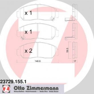 Тормозные колодки перед Honda Civic c 2006г.-Stream Otto Zimmermann GmbH 237291551 (фото 1)