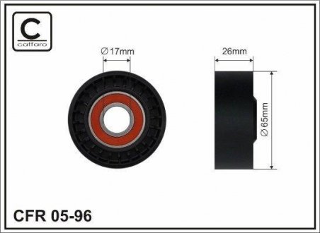 Ролик натягувача ременя струмок (з кондиц)Nissan Almera,Renault Clio 1.5 dCi 01- CAFFARO 05-96 (фото 1)